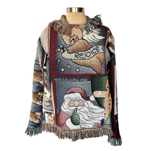 Upcycled Christmas Hoodie from Christmas Tapestry Blanket Handmade OOAK LARGE - Picture 2 of 8